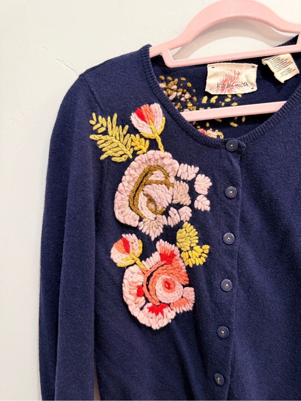 Anthropologie Anemone Bloom Embroidered Button Down Cardigan Blue Wool Twee Sz M - Picture 11 of 14